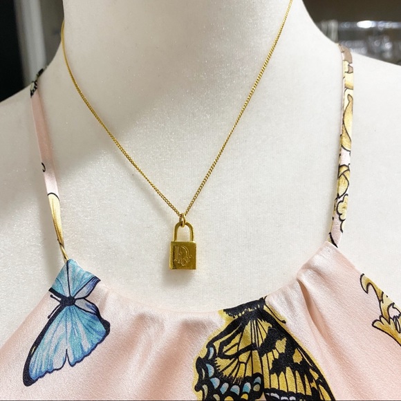 VINTAGE DIOR Gold Locket Necklace Dainty Authentic Chain Padlock Mini Choker - Picture 2 of 9